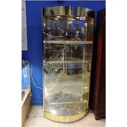 BRASS AND CURVED GLASS LARGE CURIO CABINET