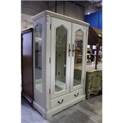 WHITE PAINTED BEVELED GLASS CHINA CABINET