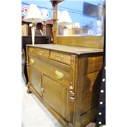 CANADIANA OAK SIDEBOARD WITH LARGE BEVELED MIRROR