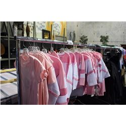 LARGE LOT OF PINK CHILDRENS JERSEYS AND SHIRTS (RACK NOT INCLUDED)