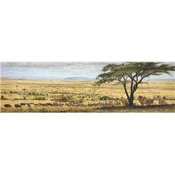 Wildebeest Migration FRAMED  by Simon Combes   MASTERWORK ANNIVERSARY EDITION CANVAS GICLEE Image si