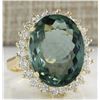 Image 2 : 9.51CTW Natural Tourmaline And Diamond Ring In 14K Solid Yellow Gold