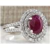 Image 2 : 3.44CTW Natural Ruby And Diamond Ring 14K Solid White Gold