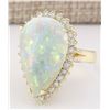 Image 2 : 14.02 CTW Natural Opal And Diamond Ring In 14K Yellow Gold
