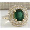 Image 2 : 3.03CTW Natural Emerald And Diamond Ring 14K Solid Yellow Gold