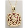 Image 2 : 5.61CTW Natural Ruby And Diamond Pendant In 14K Solid Yellow Gold