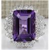 Image 1 : 7.50CTW Natural Amethyst And Diamond Ring In 14K White Gold