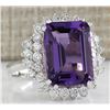 Image 2 : 7.50CTW Natural Amethyst And Diamond Ring In 14K White Gold