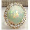Image 1 : 13.541CTW Natural Opal And Diamond Ring In 14K Solid Yellow Gold