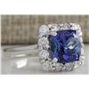 Image 2 : 3.72CTW Natural Blue Tanzanite And Diamond Ring In 14K White Gold