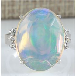 9.82CTW Natural Opal And Diamond Ring 14K Solid White Gold