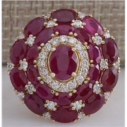 13.23 CTW Natural Red Ruby And Diamond Ring 14k Solid Yellow Gold