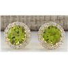 Image 1 : 3.65 CTW Natural Peridot And Diamond Earrings 14k Solid Yellow Gold