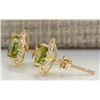 Image 2 : 3.65 CTW Natural Peridot And Diamond Earrings 14k Solid Yellow Gold