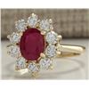 Image 2 : 2.90CTW Natural Ruby And Diamond Ring 14K Solid Yellow Gold