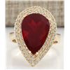 Image 1 : 4.71CTW Natural Fire Opal And Diamond Ring 14K Solid Yellow Gold