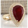 Image 2 : 4.71CTW Natural Fire Opal And Diamond Ring 14K Solid Yellow Gold