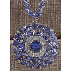 63.10 CTW Natural Tanzanite And Diamond Necklace In 14k White Gold