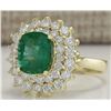 Image 2 : 4.39 CTW Natural Emerald And Diamond Ring 14K Solid Yellow Gold