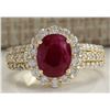 Image 1 : 3.73CTW Natural Red Ruby And Diamond Ring 14K Solid Yellow Gold