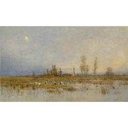 K. Spányi Béla (1852-1914) Gólyatanya a magyar alföldön, 1888.