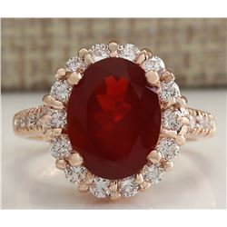 4.13CTW Natural Mexican Fire Opal And Diamond Ring 14K Solid Rose Gold