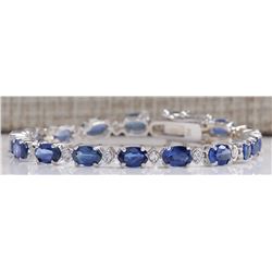 11.15CTW Natural Sapphire And Diamond Bracelet In 14K Solid White Gold