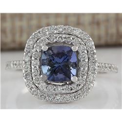 2.37CTW Natural Blue Tanzanite And Diamond Ring In 14K White Gold