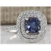 Image 2 : 2.37CTW Natural Blue Tanzanite And Diamond Ring In 14K White Gold