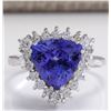 Image 1 : 3.62CTW Natural Blue Tanzanite And Diamond Ring In 14K Solid White Gold