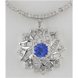 15.00 CTW Natural Tanzanite And Diamond Necklace In 14k White Gold