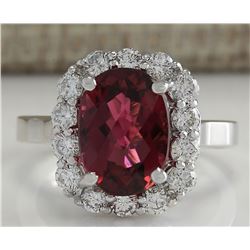 4.73CTW Natural Pink Tourmaline And Diamond Ring 14K Solid White Gold