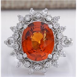 5.90Ct Natural Mandarin Garnet And Diamond Ring In14K White Gold