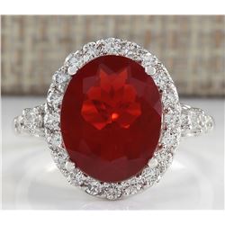 4.20CTW Natural Mexican Fire Opal And Diamond Ring In 14K White Gold