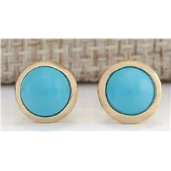 3.00 CTW Natural Turquoise Earrings 14k Solid Yellow Gold