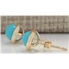 Image 2 : 3.00 CTW Natural Turquoise Earrings 14k Solid Yellow Gold