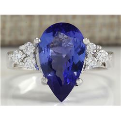 3.39 CTW Natural Blue Tanzanite And Diamond Ring In 14K White Gold
