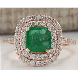 2.02CTW Natural Colombian Emerald And Diamond Ring In 14K Rose Gold