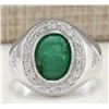 Image 1 : 3.15CTW Natural Mens Emerald And Diamond Ring In 14K White Gold