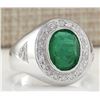 Image 2 : 3.15CTW Natural Mens Emerald And Diamond Ring In 14K White Gold