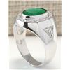 Image 3 : 3.15CTW Natural Mens Emerald And Diamond Ring In 14K White Gold