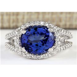 4.86 CTW Natural Blue Tanzanite And Diamond Ring 14k Solid White Gold