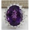 Image 1 : 14.82CTW Natural Amethyst And Diamond Ring In 14K Solid White Gold