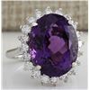 Image 2 : 14.82CTW Natural Amethyst And Diamond Ring In 14K Solid White Gold
