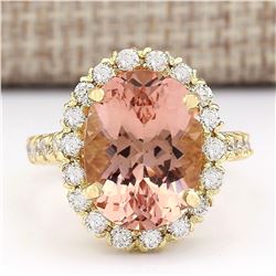 8.79 CTW Natural Morganite And Diamond Ring In 14K Solid Yellow Gold