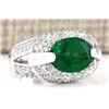 Image 2 : 5.08 CTW Natural Emerald And Diamond Ring In 14k White Gold