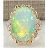 Image 1 : 6.42CTW Natural Opal And Diamond Ring 14K Solid Yellow Gold