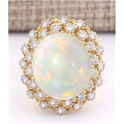 11.29 CTW Natural Opal And Diamond Ring In 14k Yellow Gold