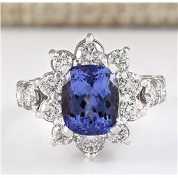 6.56 CTW Natural Blue Tanzanite And Diamond Ring 14k Solid White Gold