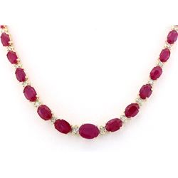 33.20 CTW Natural African Ruby And Diamond Necklace In 14k Yellow Gold